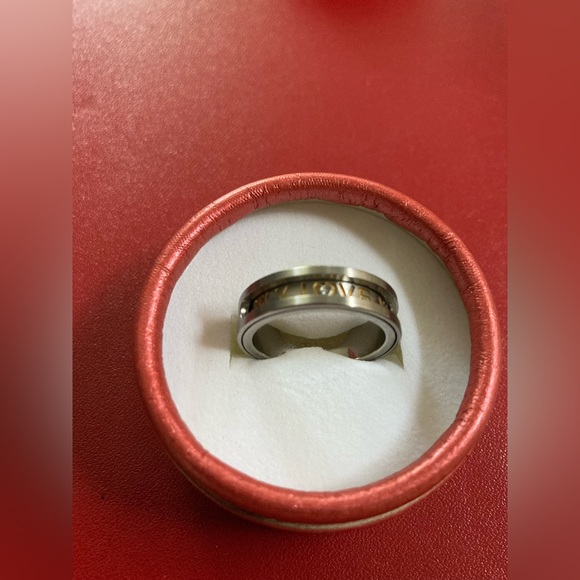 COPY - Titanium Spinner Matt finish GP engraved with CZ ONLY LOVE YOU. 14GP Siz… - Picture 6 of 6